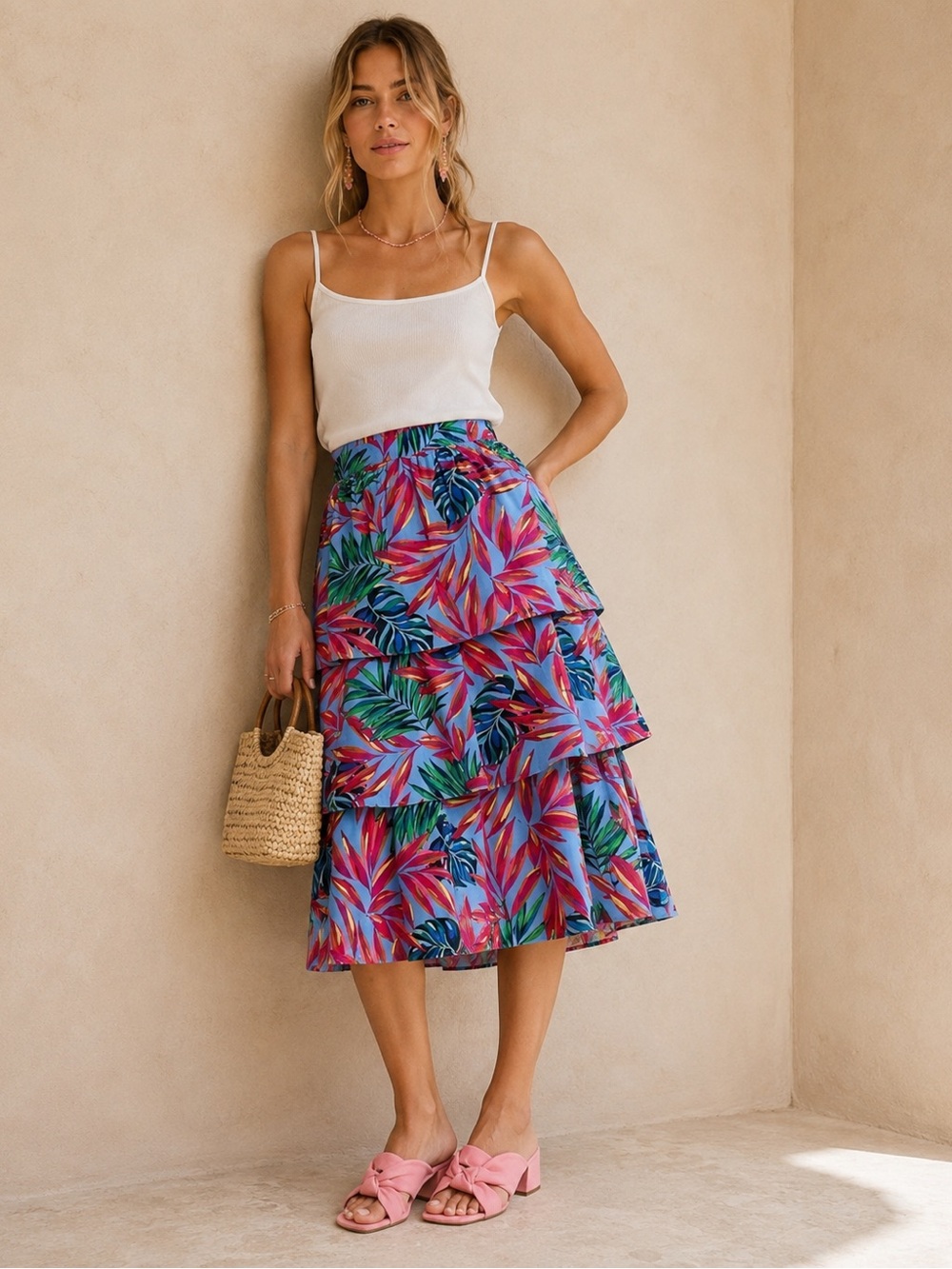 Tabitha Brown Tropical Tkered skirt Size L